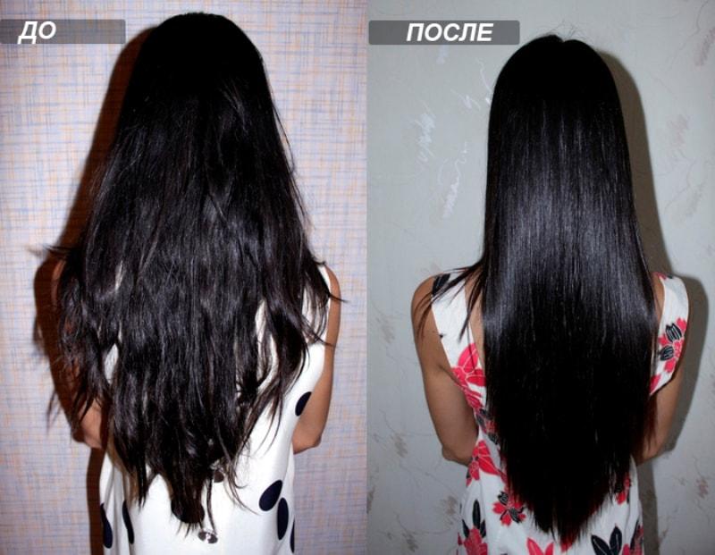 До и после ополаскивания волос бальзамическим уксусом